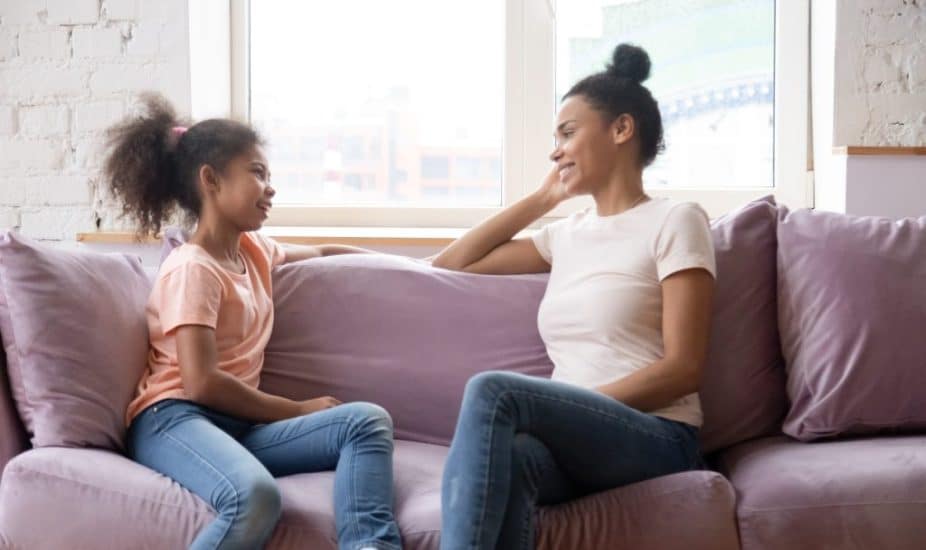 mother and daughter talking