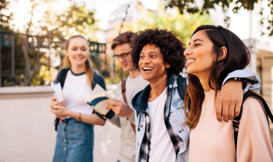 students walking together outdoors