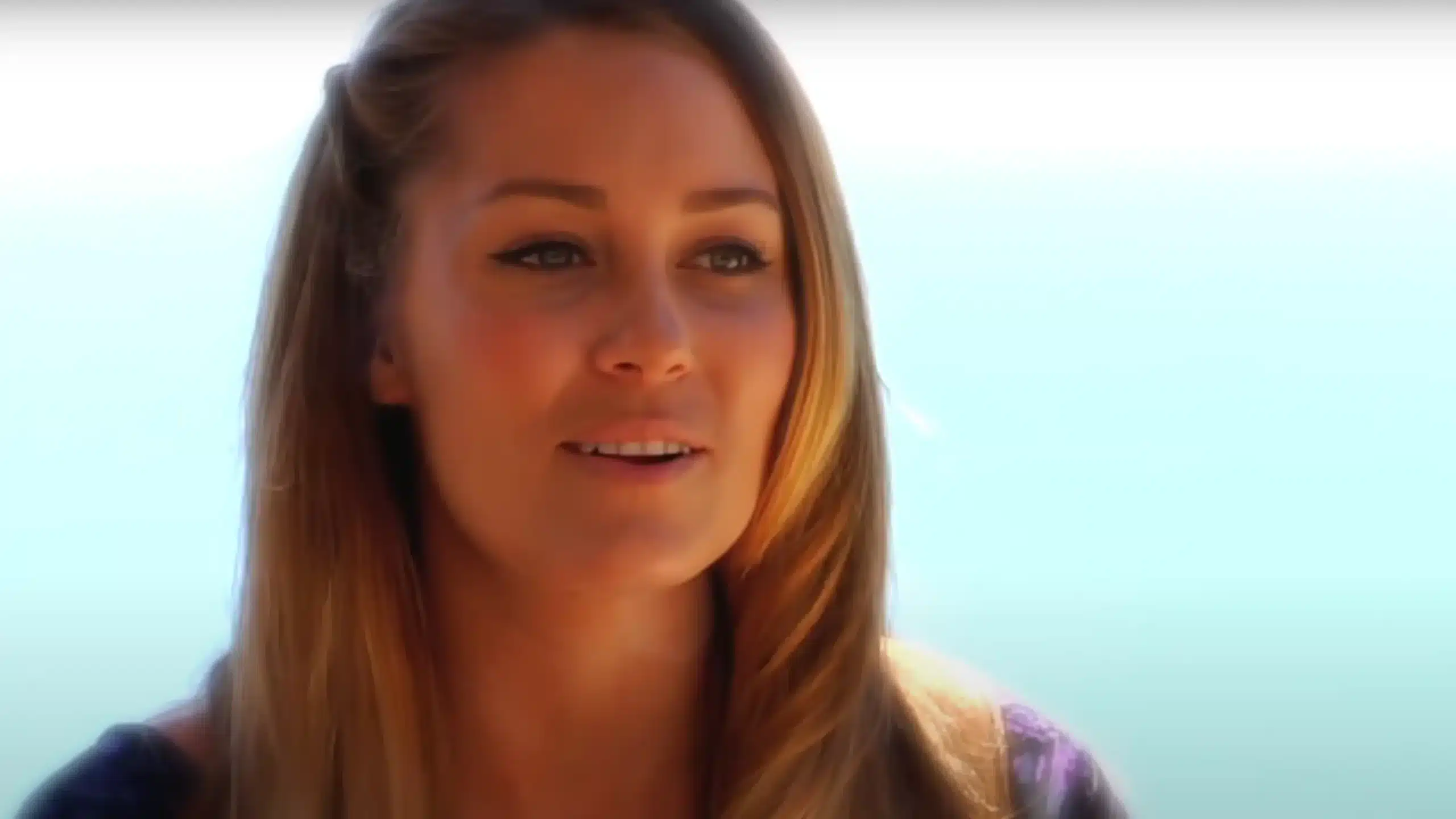 lauren conrad talking with a sky blue background